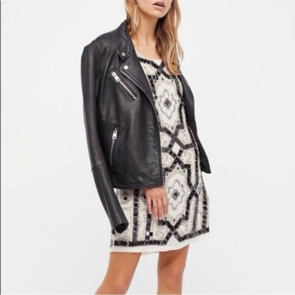Free People Dresses & Skirts - Free People Beaded Speakeasy Ivory Gatsby Mini Shift Dress Size 4 NWT